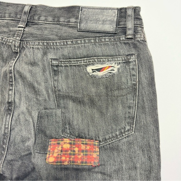 Ralph Lauren Varick Jeans Patch Slim Straight Actual 34X40 embroidery Black - Picture 5 of 15